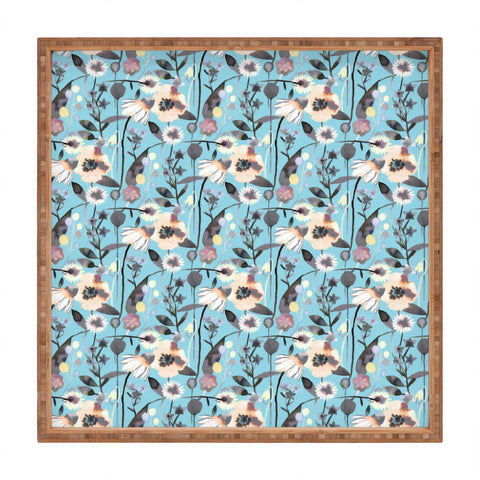 Ninola Design Happy Spring Flowers Blue Square Tray