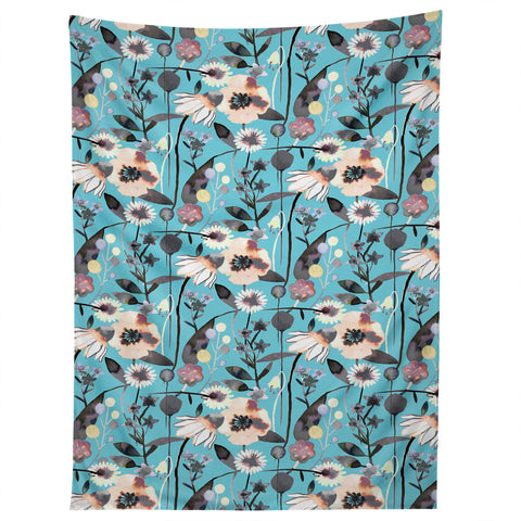 Ninola Design Happy Spring Flowers Blue Tapestry