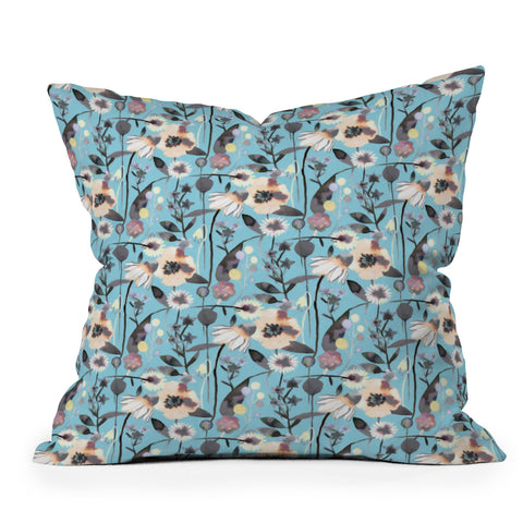 Ninola Design Happy Spring Flowers Blue Throw Pillow