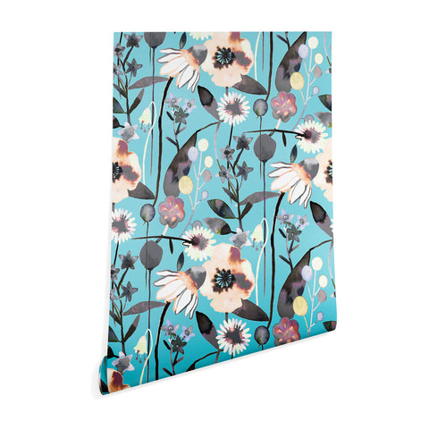 Ninola Design Happy Spring Flowers Blue Wallpaper