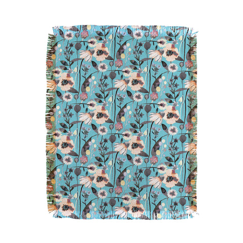 Ninola Design Happy Spring Flowers Blue Throw Blanket