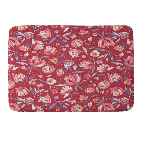 Ninola Design Holiday Peonies Red Memory Foam Bath Mat
