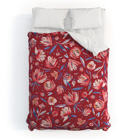 Ninola Design Holiday Peonies Red Comforter