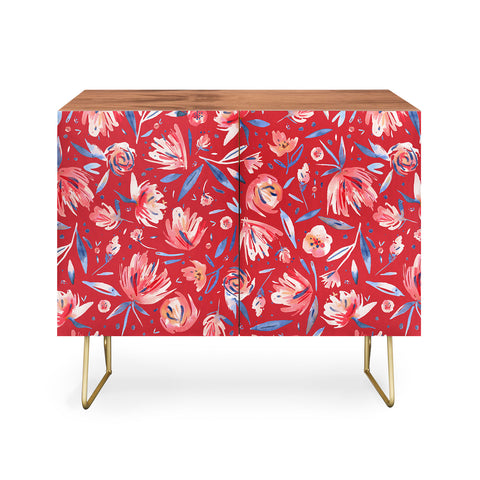 Ninola Design Holiday Peonies Red Credenza