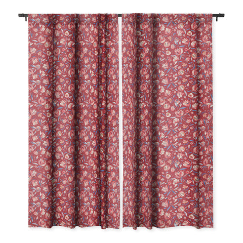 Ninola Design Holiday Peonies Red Blackout Window Curtain