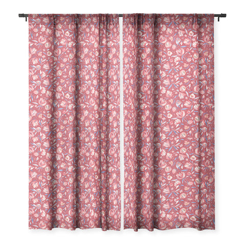 Ninola Design Holiday Peonies Red Sheer Window Curtain