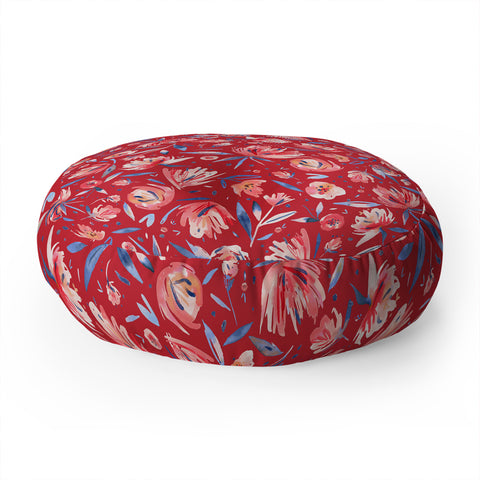 Ninola Design Holiday Peonies Red Floor Pillow Round