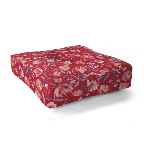 Ninola Design Holiday Peonies Red Floor Pillow Square