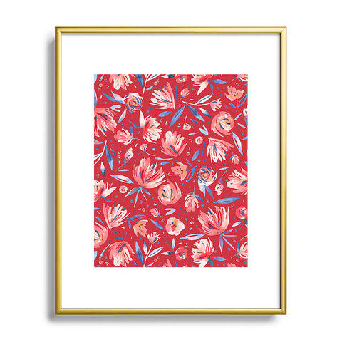Ninola Design Holiday Peonies Red Metal Framed Art Print