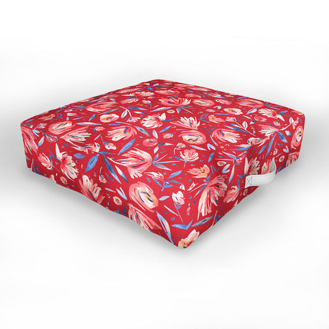 Ninola Design Holiday Peonies Red Outdoor Floor Cushion