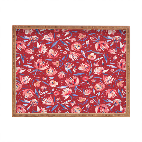 Ninola Design Holiday Peonies Red Rectangular Tray
