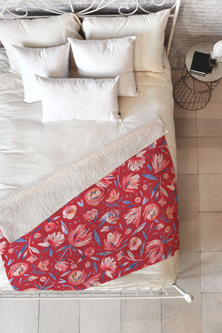 Ninola Design Holiday Peonies Red Fleece Throw Blanket