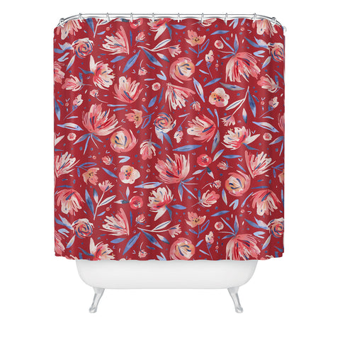 Ninola Design Holiday Peonies Red Shower Curtain