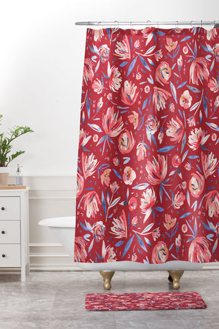 Ninola Design Holiday Peonies Red Shower Curtain And Mat