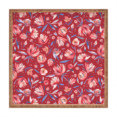Ninola Design Holiday Peonies Red Square Tray