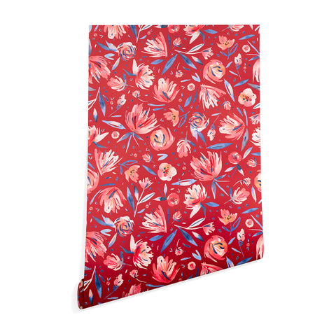 Ninola Design Holiday Peonies Red Wallpaper