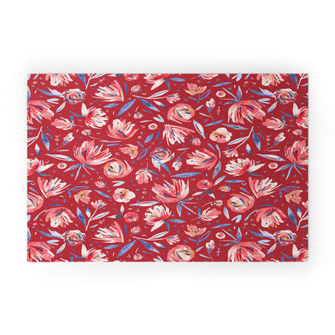 Ninola Design Holiday Peonies Red Welcome Mat