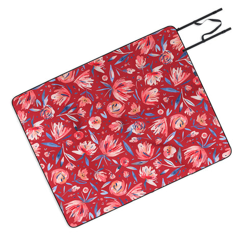 Ninola Design Holiday Peonies Red Picnic Blanket