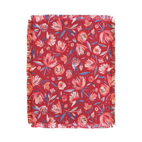 Ninola Design Holiday Peonies Red Throw Blanket