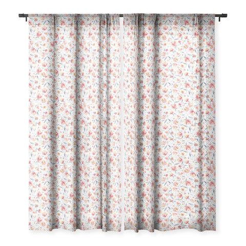 Ninola Design Holiday Peonies Soft Pink Sheer Window Curtain