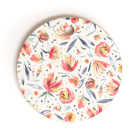 Ninola Design Holiday Peonies Soft Pink Cutting Board Round