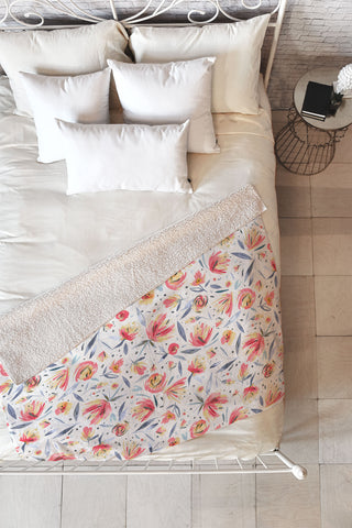 Ninola Design Holiday Peonies Soft Pink Fleece Throw Blanket