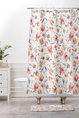 Ninola Design Holiday Peonies Soft Pink Shower Curtain And Mat