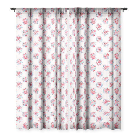 Ninola Design Holiday roses bouquet red Sheer Window Curtain