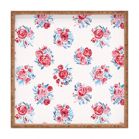 Ninola Design Holiday roses bouquet red Square Tray