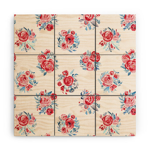 Ninola Design Holiday roses bouquet red Wood Wall Mural