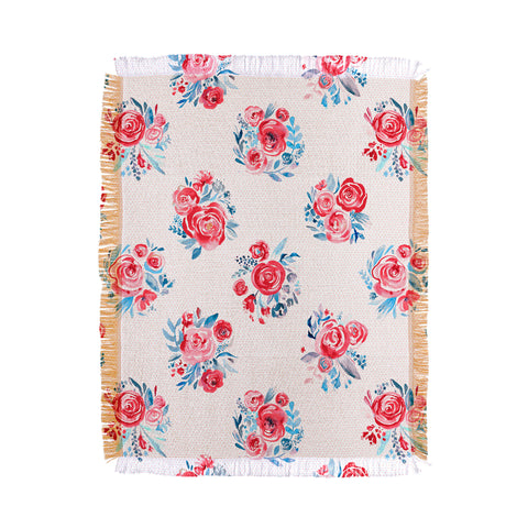 Ninola Design Holiday roses bouquet red Throw Blanket