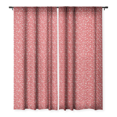 Ninola Design Holiday stars christmas red Sheer Window Curtain