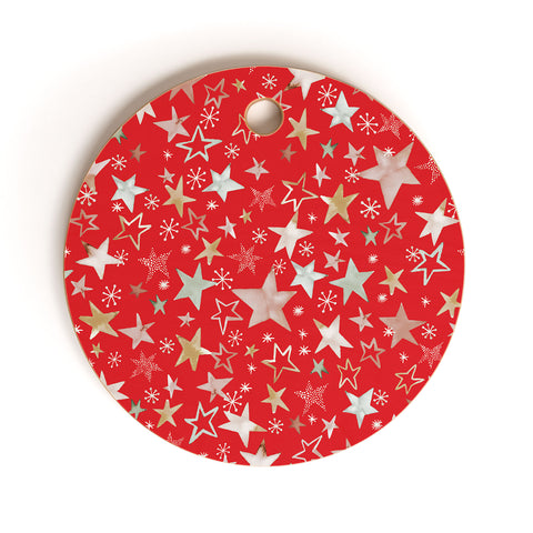 Ninola Design Holiday stars christmas red Cutting Board Round