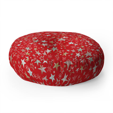 Ninola Design Holiday stars christmas red Floor Pillow Round