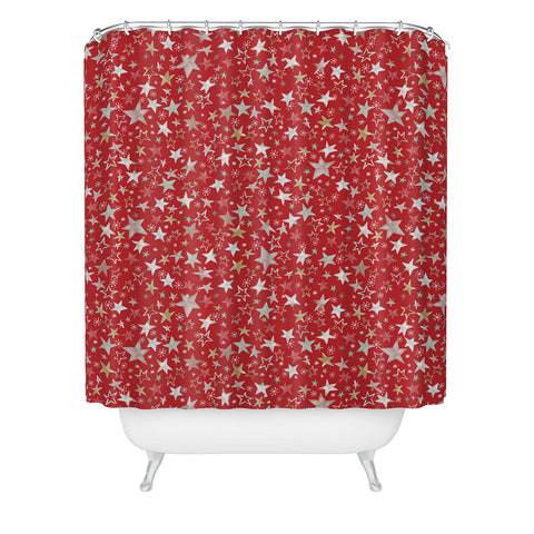 Ninola Design Holiday stars christmas red Shower Curtain