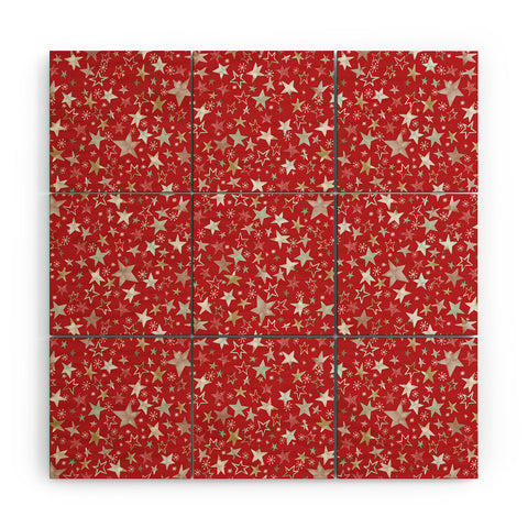 Ninola Design Holiday stars christmas red Wood Wall Mural