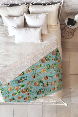 Ninola Design Home plants love Blue Fleece Throw Blanket