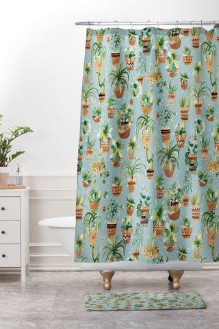Ninola Design Home plants love Blue Shower Curtain And Mat