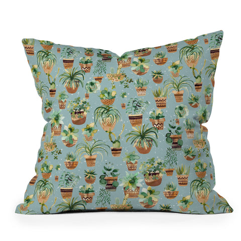 Ninola Design Home plants love Blue Throw Pillow