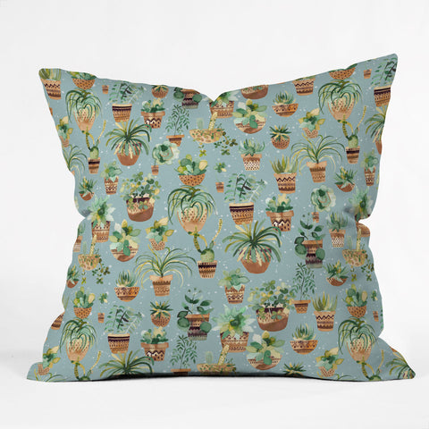 Ninola Design Home plants love Blue Outdoor Throw Pillow