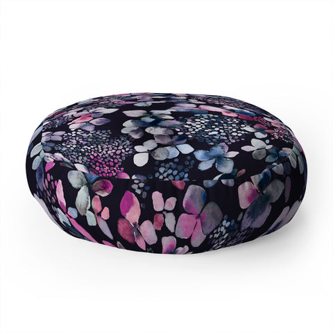 Ninola Design Hydrangea Dark Floor Pillow Round