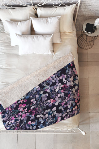 Ninola Design Hydrangea Dark Fleece Throw Blanket
