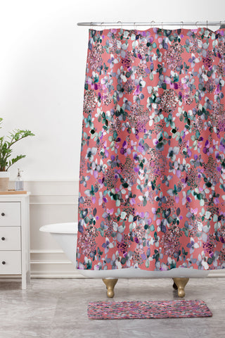 Ninola Design Hydrangea Flowers Coral Shower Curtain And Mat