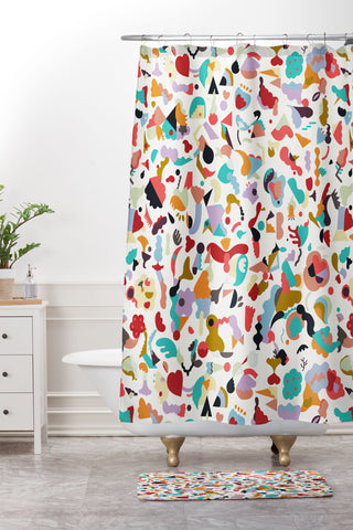 Ninola Design Imaginary Geo Animals Shapes Shower Curtain And Mat