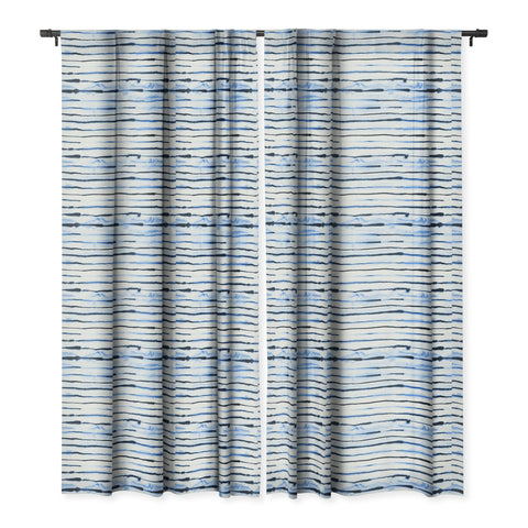 Ninola Design Indigo ink stripes Blackout Window Curtain