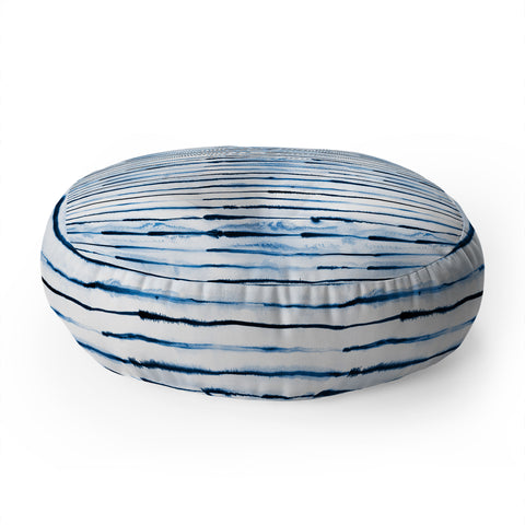 Ninola Design Indigo ink stripes Floor Pillow Round