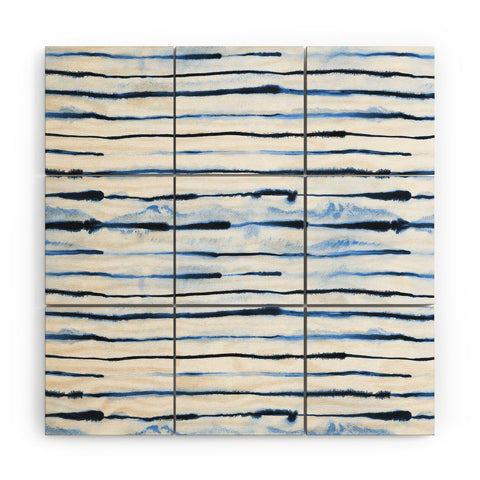 Ninola Design Indigo ink stripes Wood Wall Mural