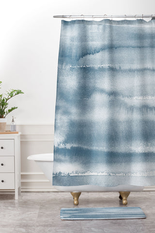 Ninola Design Indigo Watercolor Gradient Shower Curtain And Mat