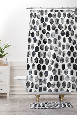 Ninola Design Ink dots Black Shower Curtain And Mat