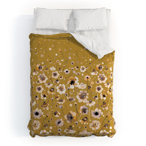 Ninola Design Ink flowers Mustard Comforter
